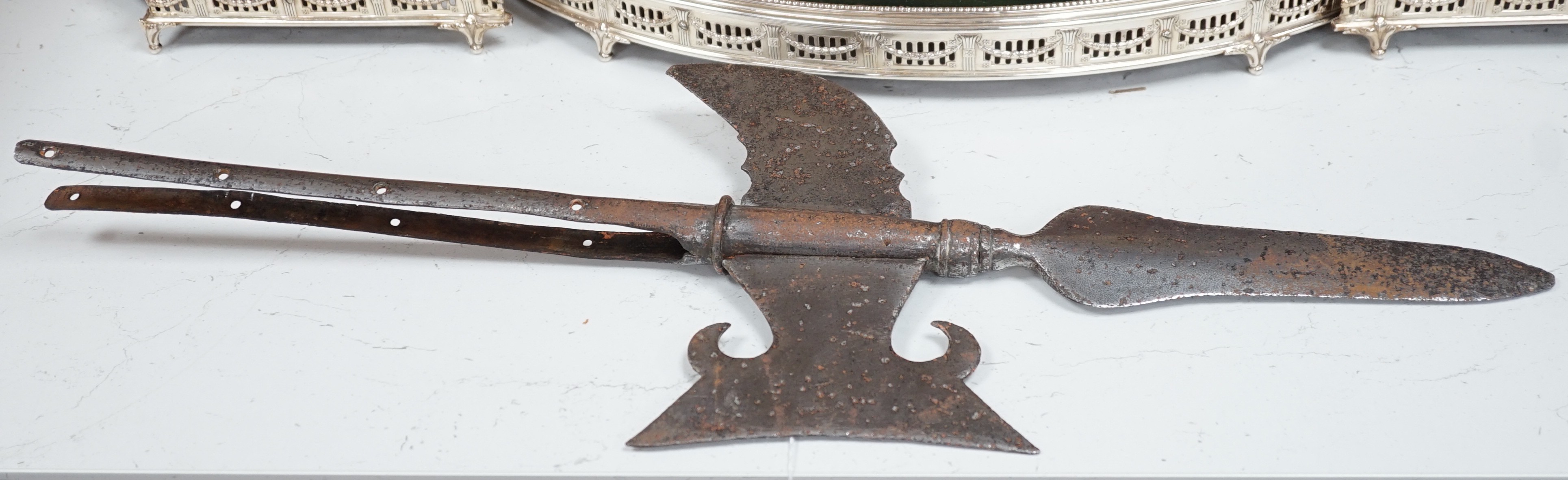 A steel halberd head, stamped Rodgers, 64.5cm
